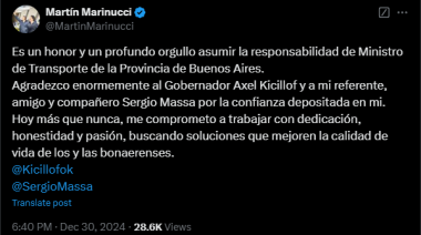 Martín Marinucci asume como Ministro de Transporte en la Provincia de Buenos Aires
