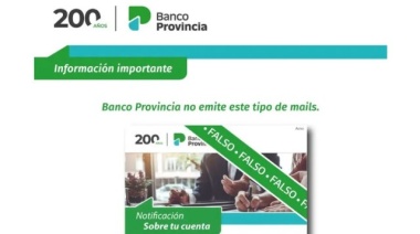 Banco Provincia advirtió sobre estafas mediante mails institucionales falsos